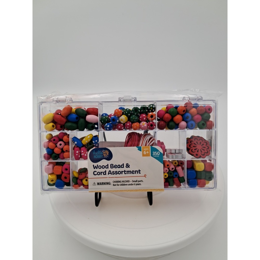 hello HOBBY Wood Bead & Cord Assortment, Multicolor Wooden Beads, 350pc